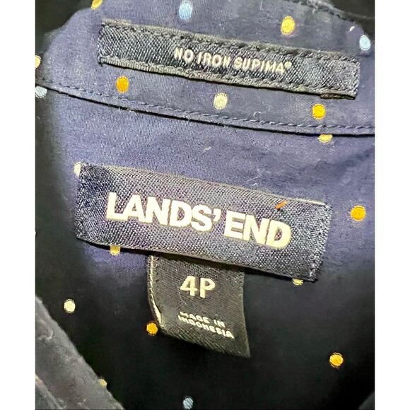 Lands End Shirt Womens Size 4 Navy Polka Dot Long Sleeve Button Up - Picture 3 of 4